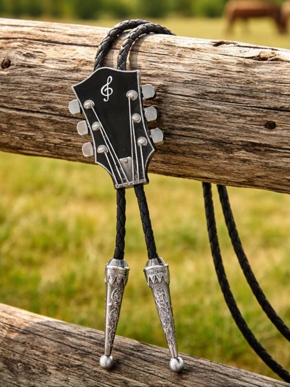 New Red Or Black Guitar Bolo Tie And Belt Buckle Set